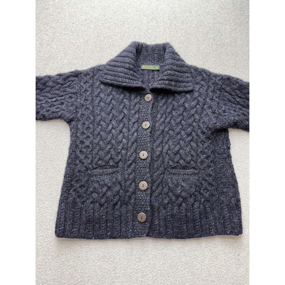 Blarney Woollen Mills Cardigan Sweater Womens M Gray Wool Cable Knit Collared - Picture 6 of 12